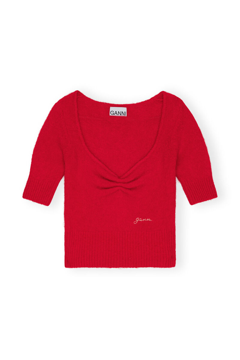 Red Brushed Alpaca topp, Alpaca, in colour Racing Red - 1 - GANNI