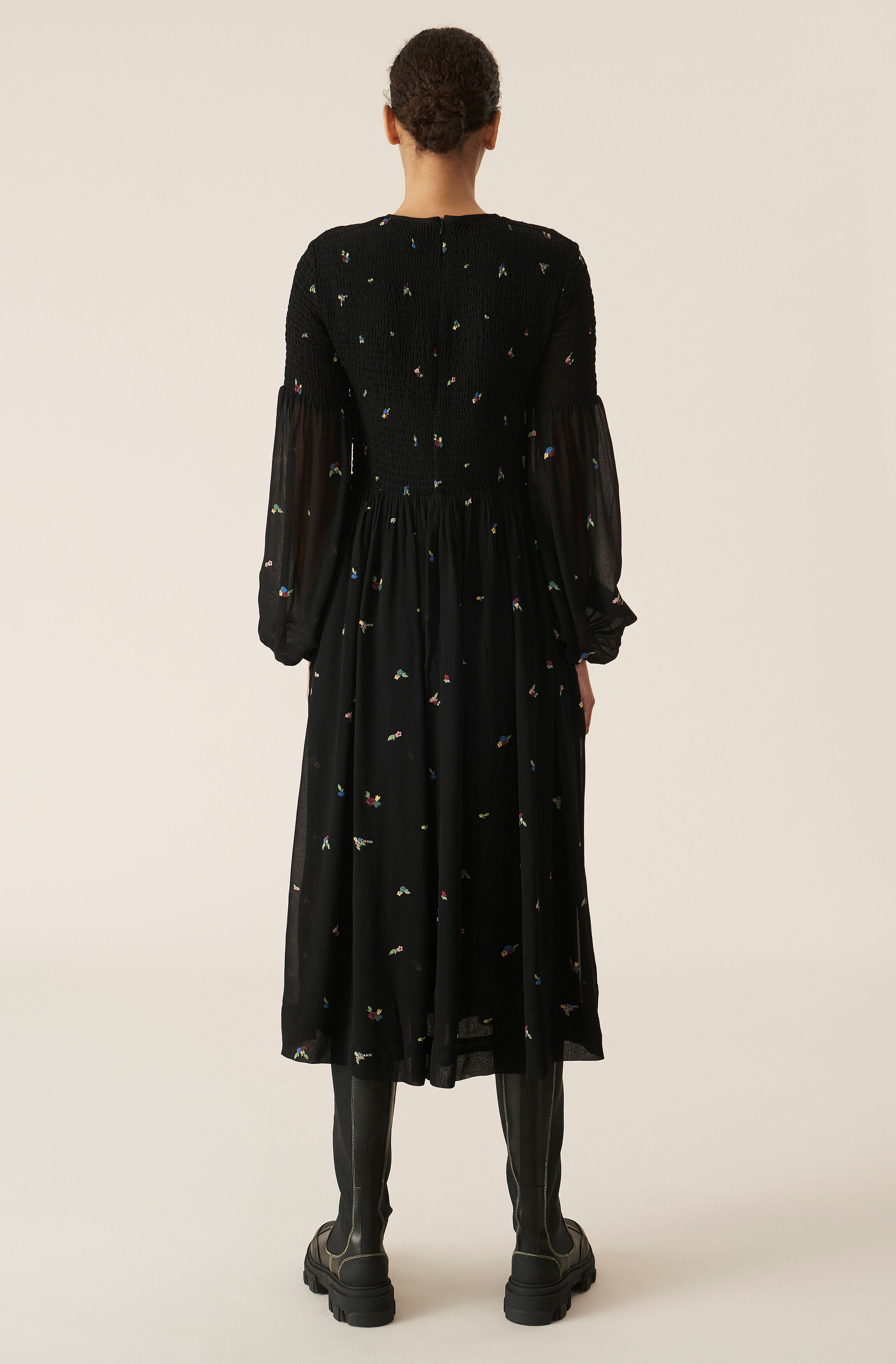 ganni printed georgette smock dress