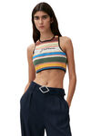 Heklet, høyhalset bikinitopp, Cotton, in colour Beach Stripe Multi - 1 - GANNI