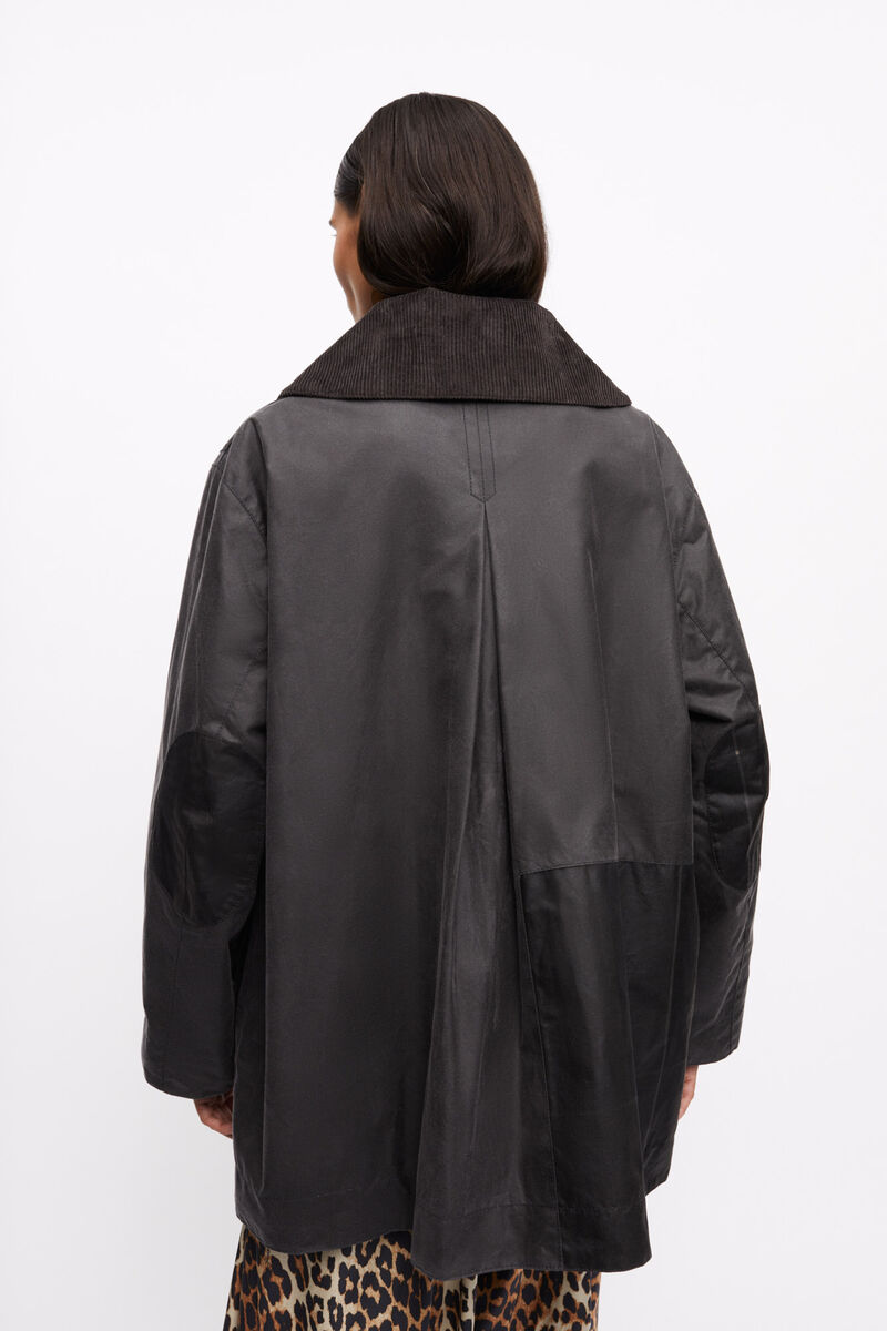 GANNI x Barbour Waxed Duffle Coat, Cotton, in colour Phantom - 3 - GANNI