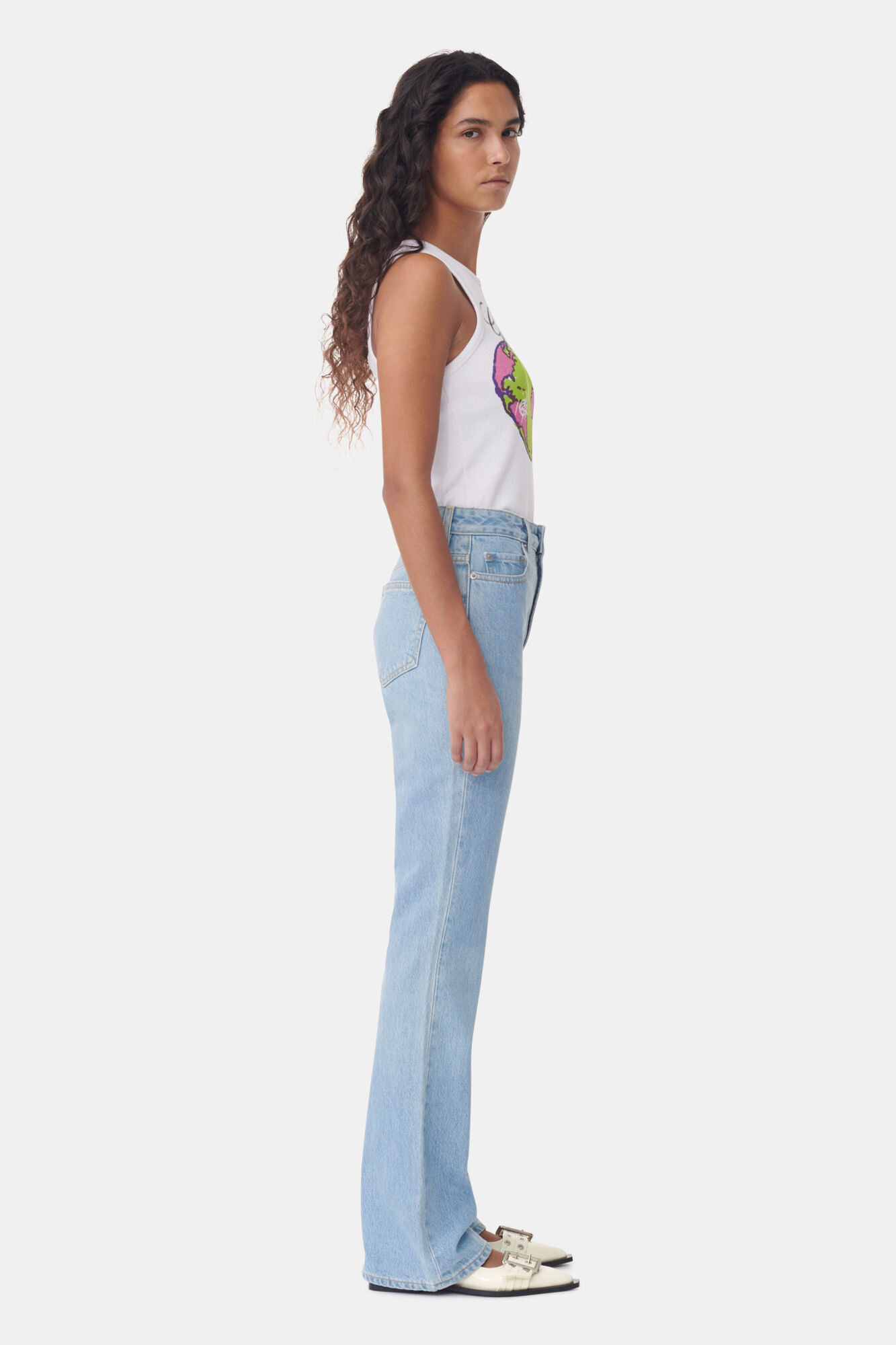 Rigid Denim Betzy, Cotton, in colour Light Blue Stone - 2 - GANNI