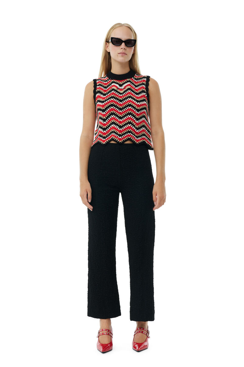 Black Textured Suiting Cropped Trousers, in colour Black - 1 - GANNI