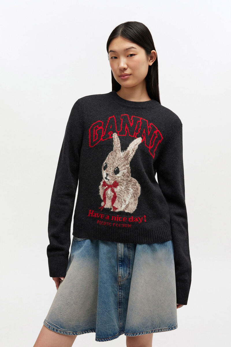 Pull en laine graphique, in colour Phantom - 1 - GANNI