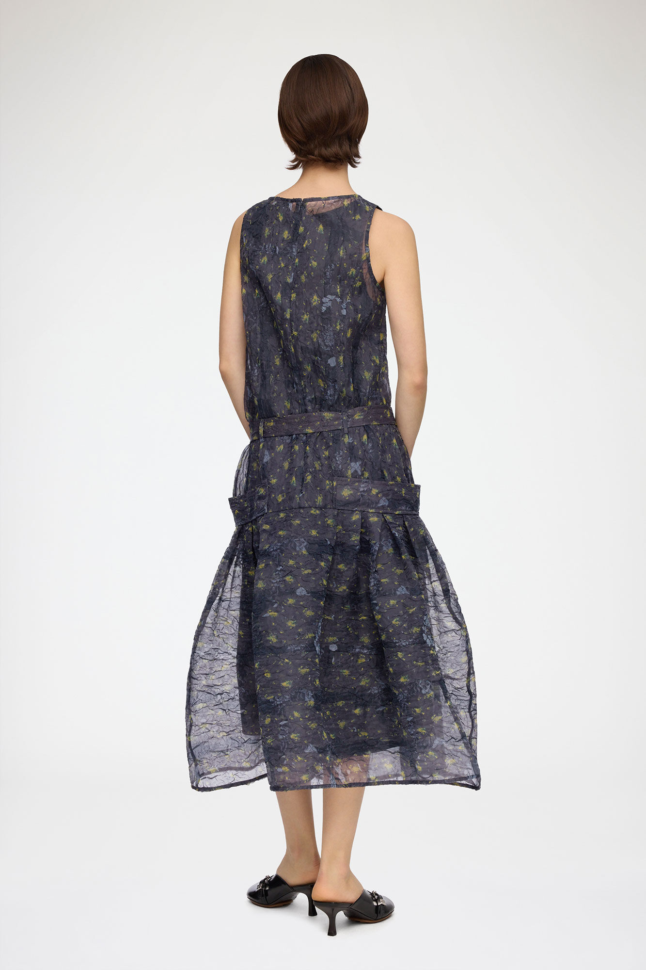 Dress in Shibori Organza, Recycled Polyester, in colour Black Sand - 2 - GANNI