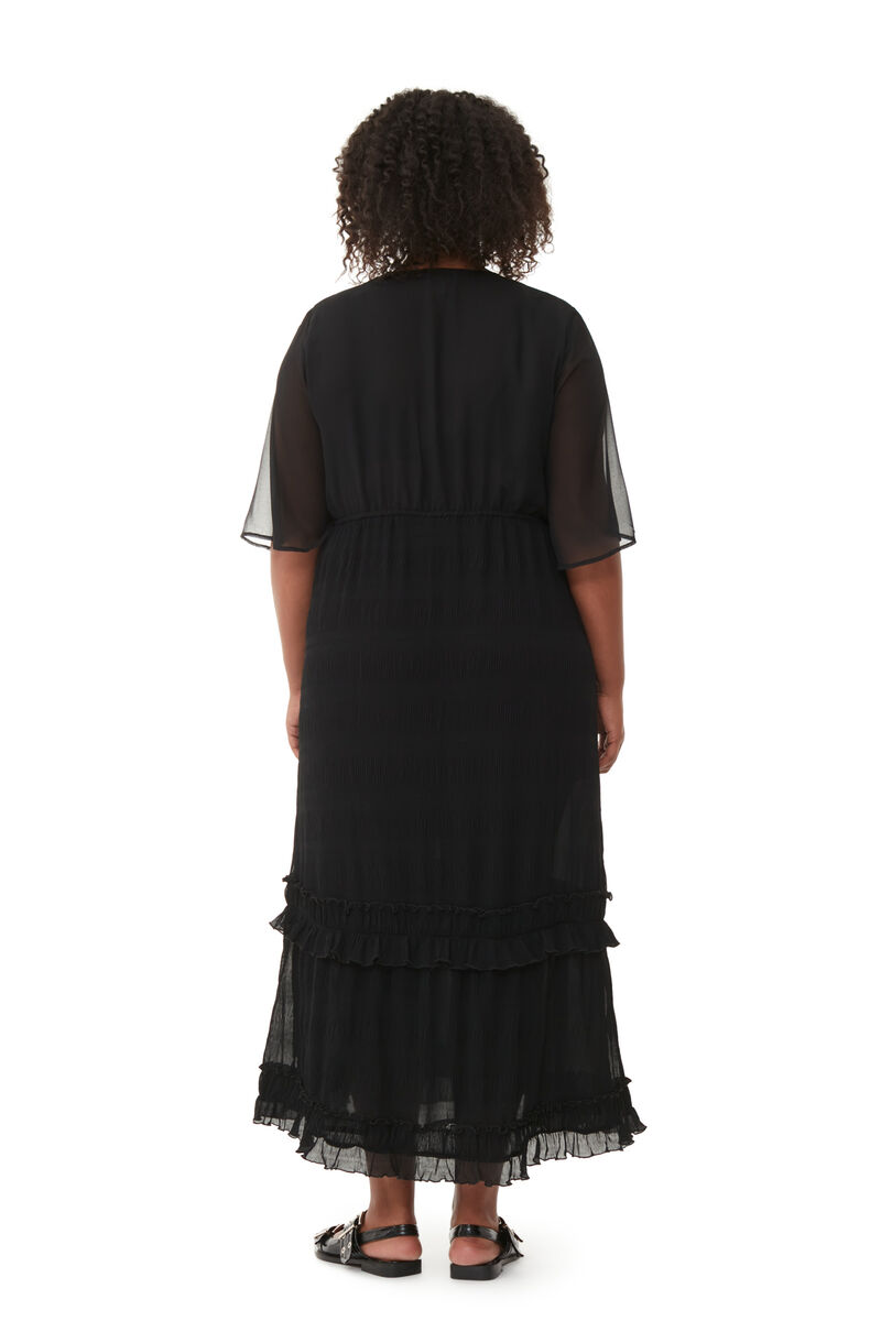 Black Pleated Georgette Maxi Dress, Recycled Polyester, in colour Black - 7 - GANNI