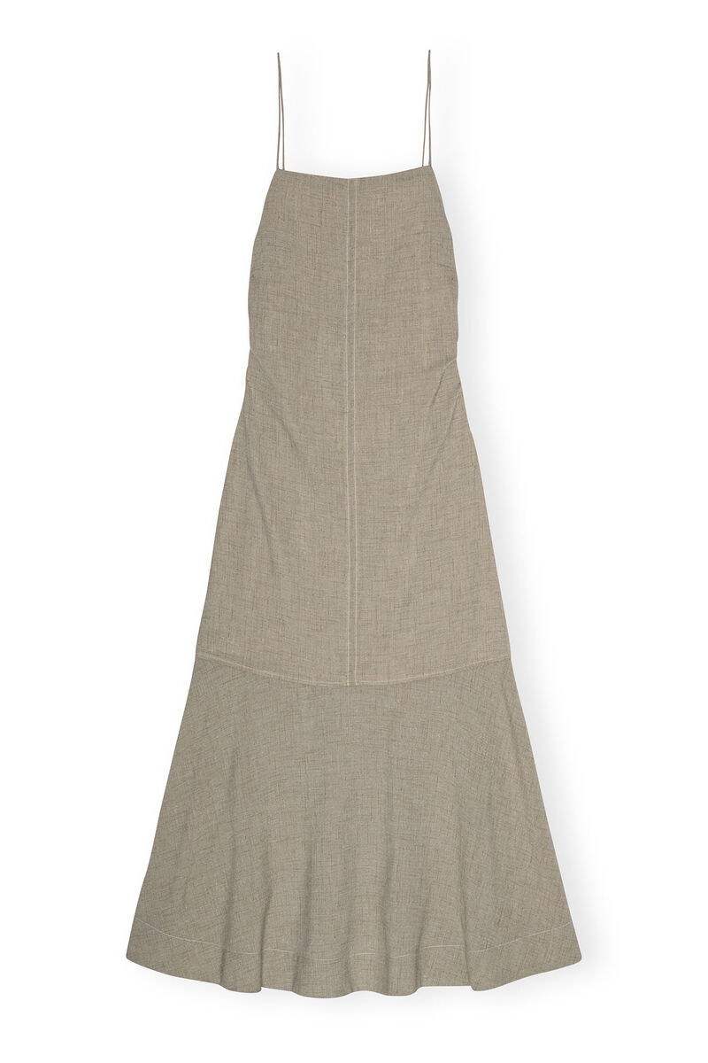 Grey Light Melange Suiting Long Dress, Polyester, in colour Alfalfa - 1 - GANNI
