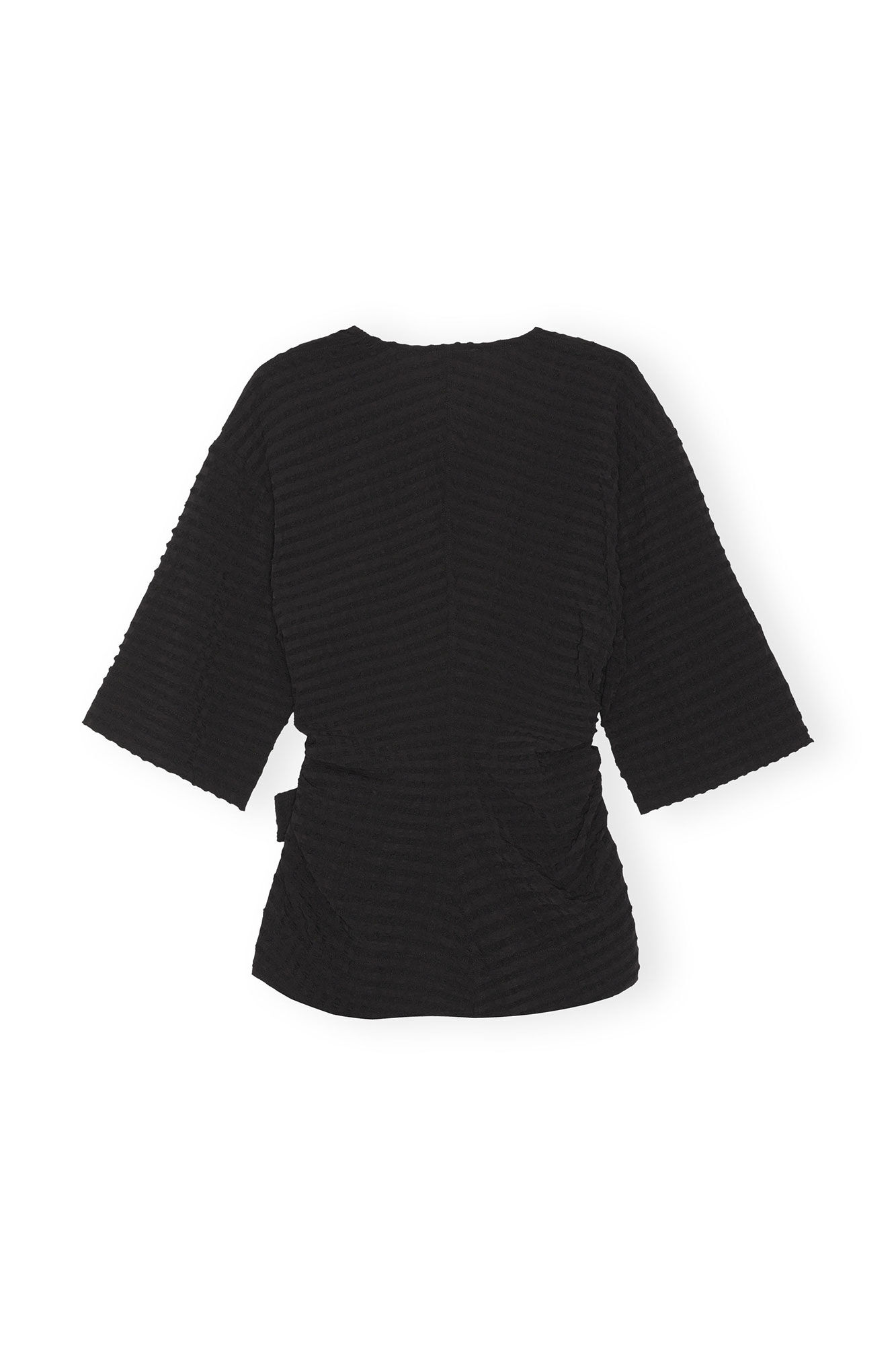 Black Stretch Seersucker Wrap Blouse, Elastane, in colour Black - 2 - GANNI