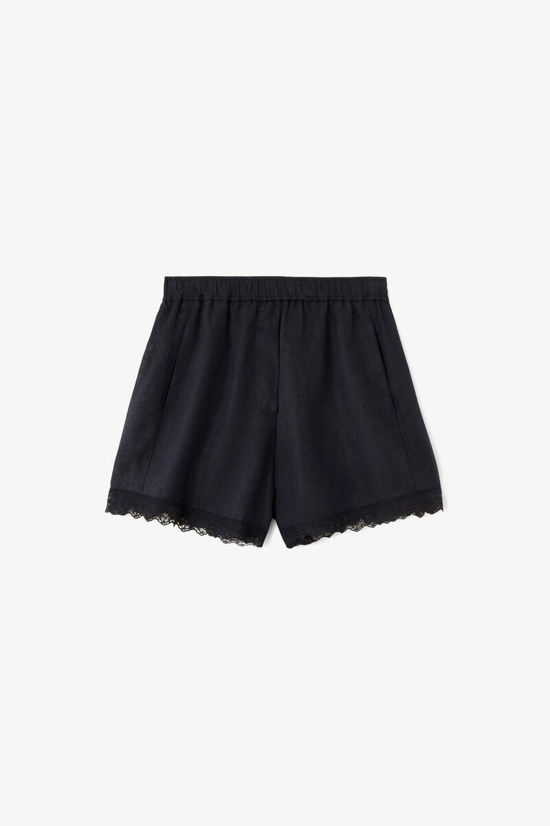 Shorts aus schwarzem Leinen, Linen, in colour Black - 1 - GANNI