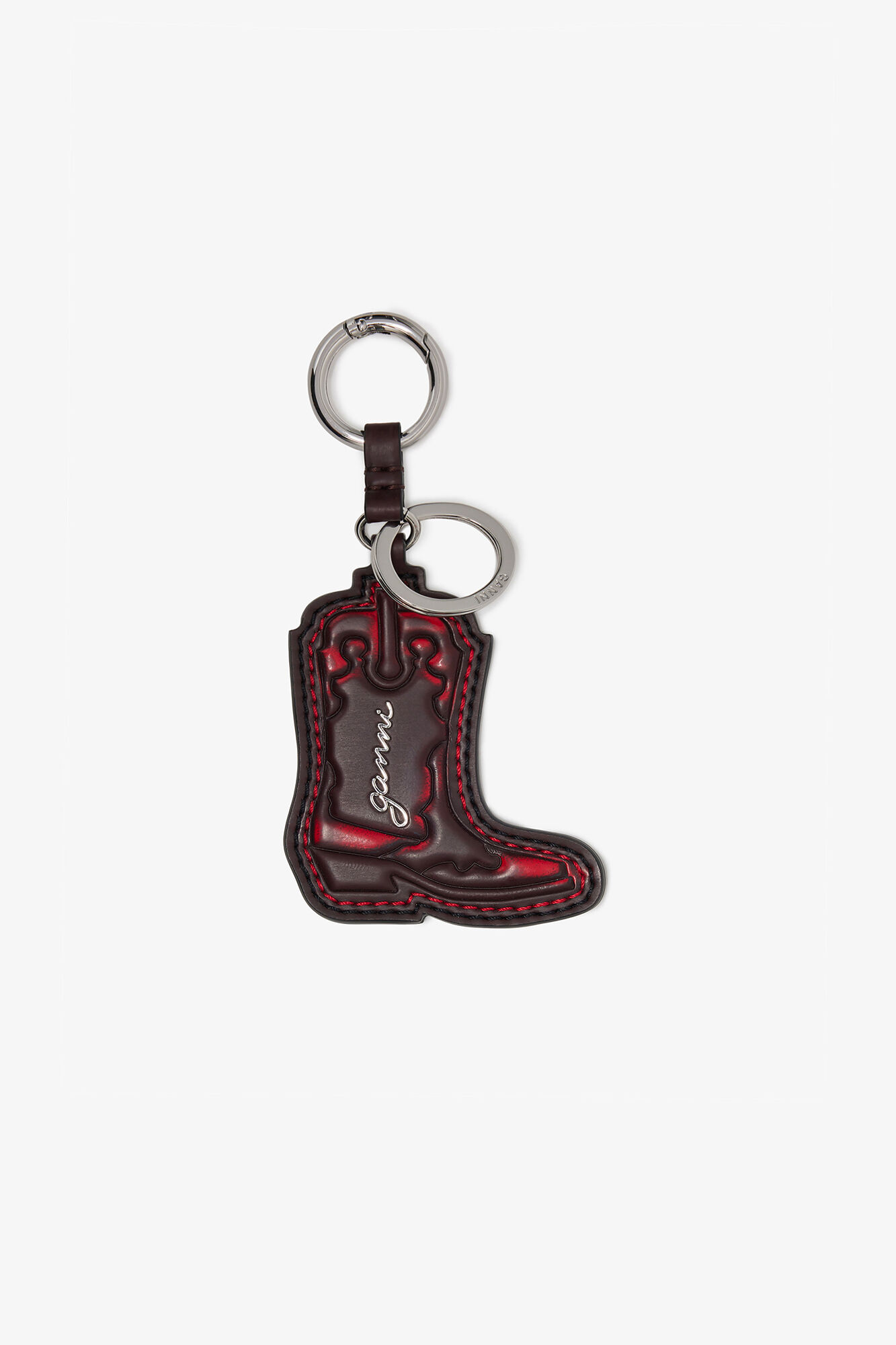 Red Western Boot Keyring, Recycled Leather, in colour Black/Dark Burgundy - 1 - GANNI