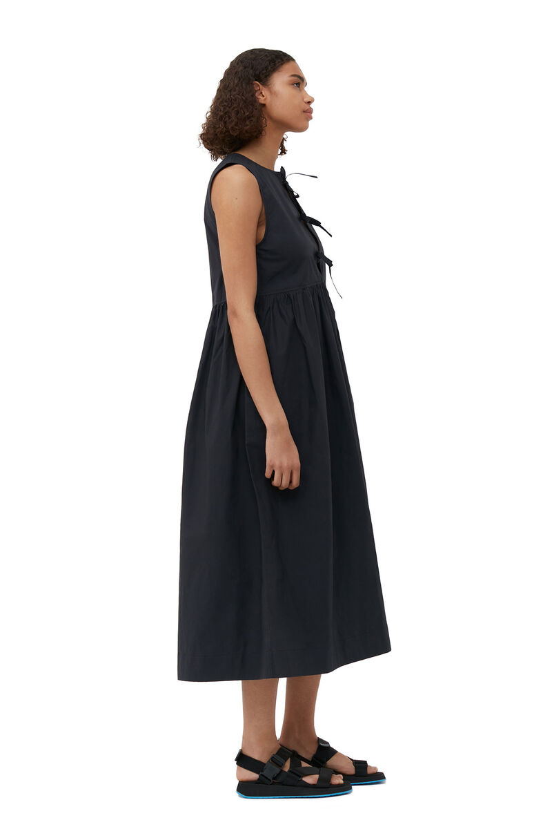 Cotton Poplin Midi Dress, Cotton, in colour Black - 3 - GANNI