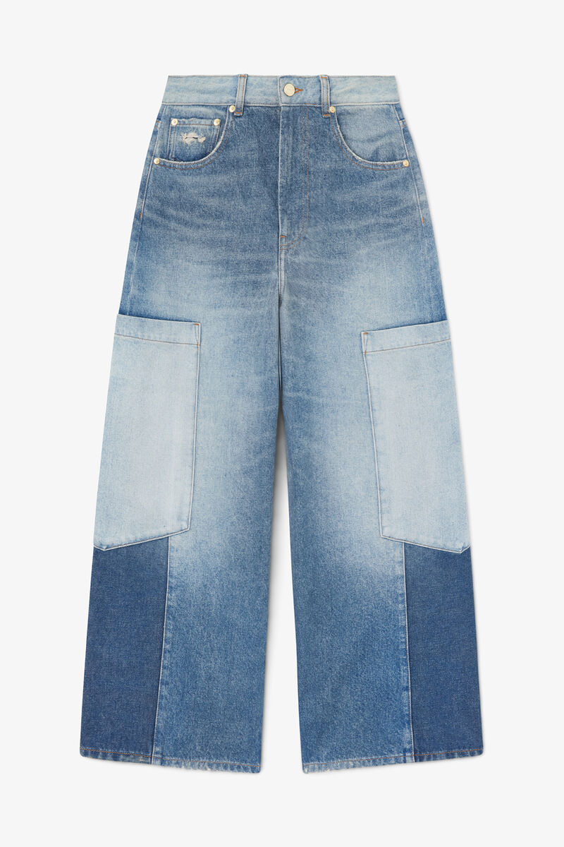 Baggy jeans i patchwork denim, Organic Cotton, in colour Mid Blue Vintage - 1 - GANNI