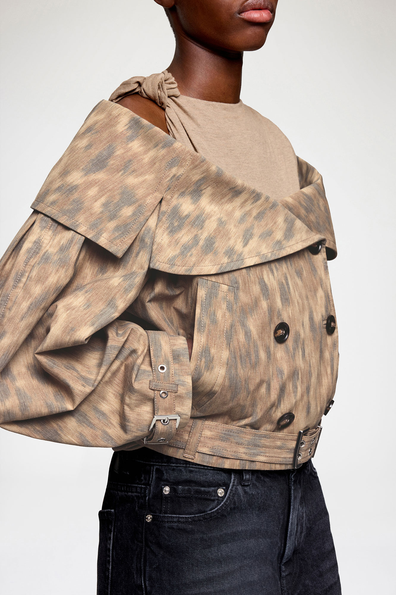 Jacket in Printed Cotton, Elastane, in colour Burro - 3 - GANNI