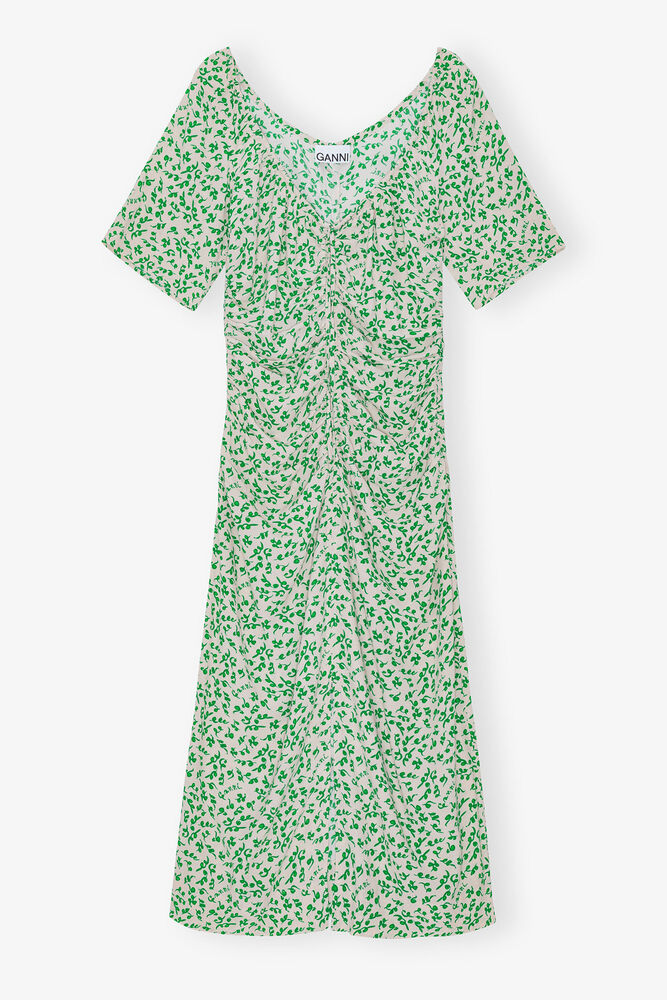 Printed Crepe U-neck Midi Dress, Tapioca