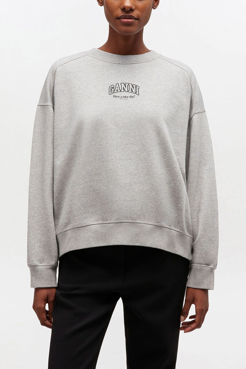 Essential crewneck, Organic Cotton, in colour Paloma - 1 - GANNI