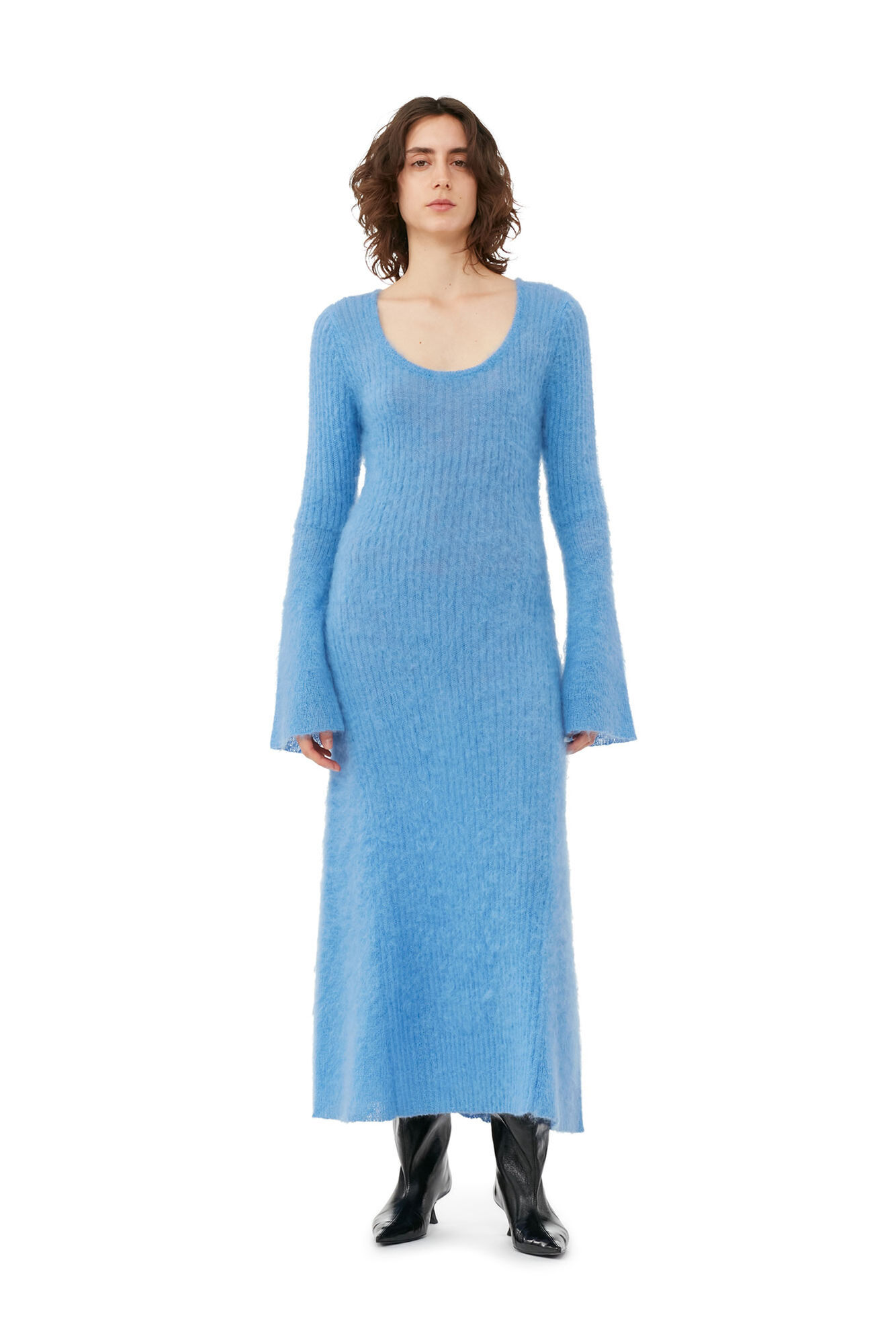 Blue Brushed Mohair Rib Maxi Dress, Mohair, in colour Silver Lake Blue - 1 - GANNI