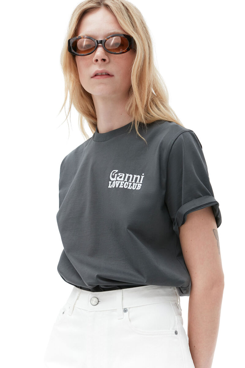 Relaxed Loveclub T-shirt , Cotton, in colour Volcanic Ash - 4 - GANNI
