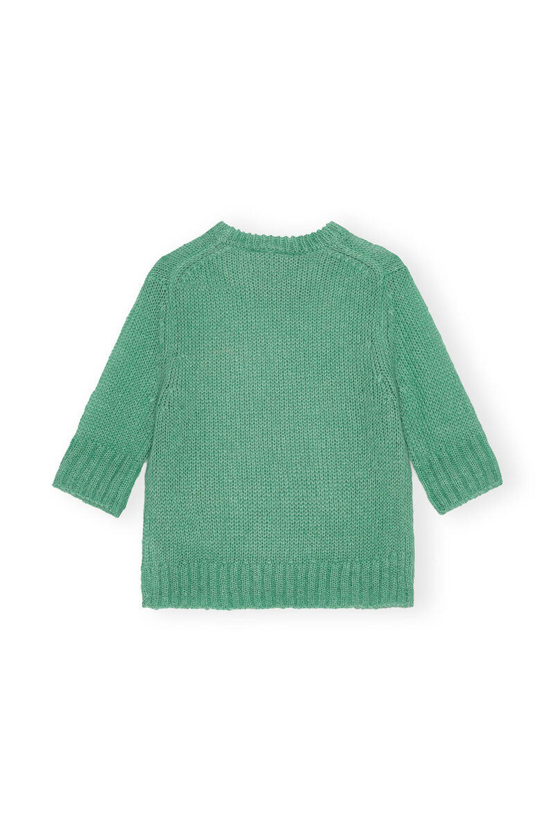 Green Mohair O-neck Pullover, Merino Wool, in colour Creme de Menthe - 2 - GANNI