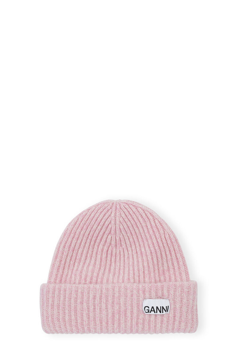 Oversized Wool Rib Knit Beanie , Recycled Polyamide, in colour Lilac Sachet - 1 - GANNI
