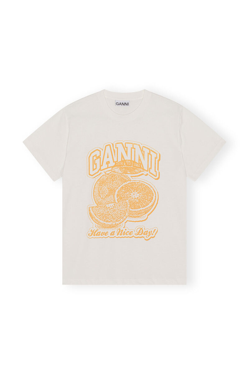 Orange Relaxed T-shirt, Cotton, in colour Egret - 1 - GANNI
