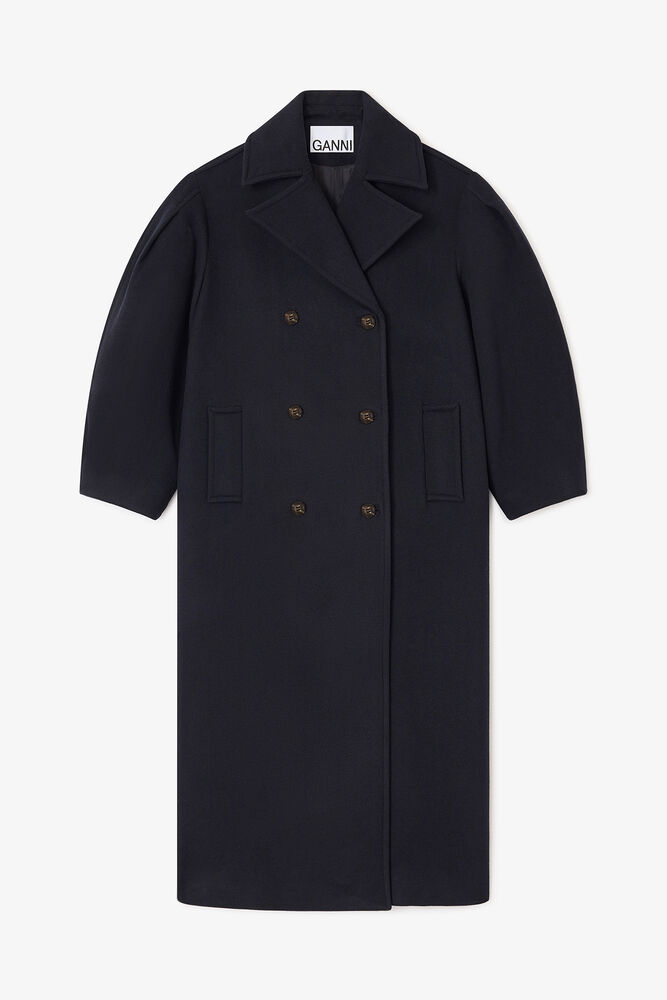 M&ouml;rkbl&aring; oversize l&aring;ng skepparjacka i ull, Sky Captain