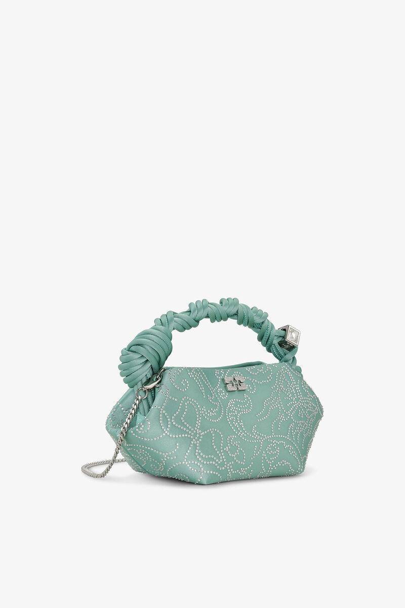 Green Rhinestone Mini GANNI Bou Bag, Recycled Polyester, in colour Brook Green - 2 - GANNI