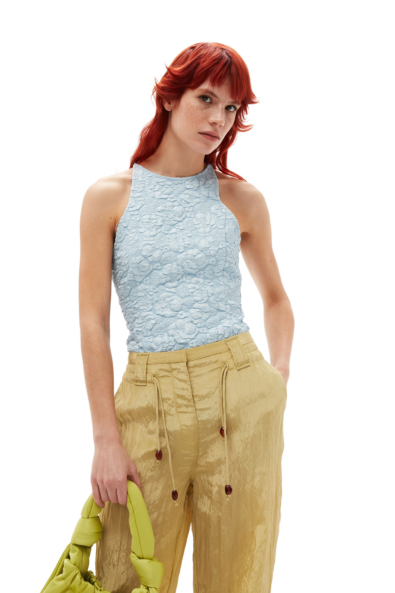 Shiny Tech Pants, Polyamide, in colour Leek Green - 3 - GANNI