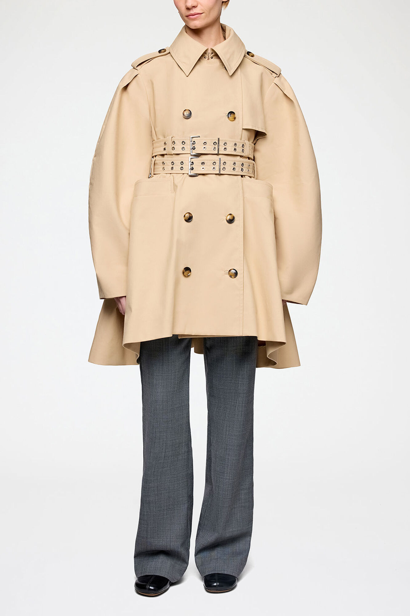 Trench Coat in Double Cotton, Organic Cotton, in colour Warm Sand - 2 - GANNI