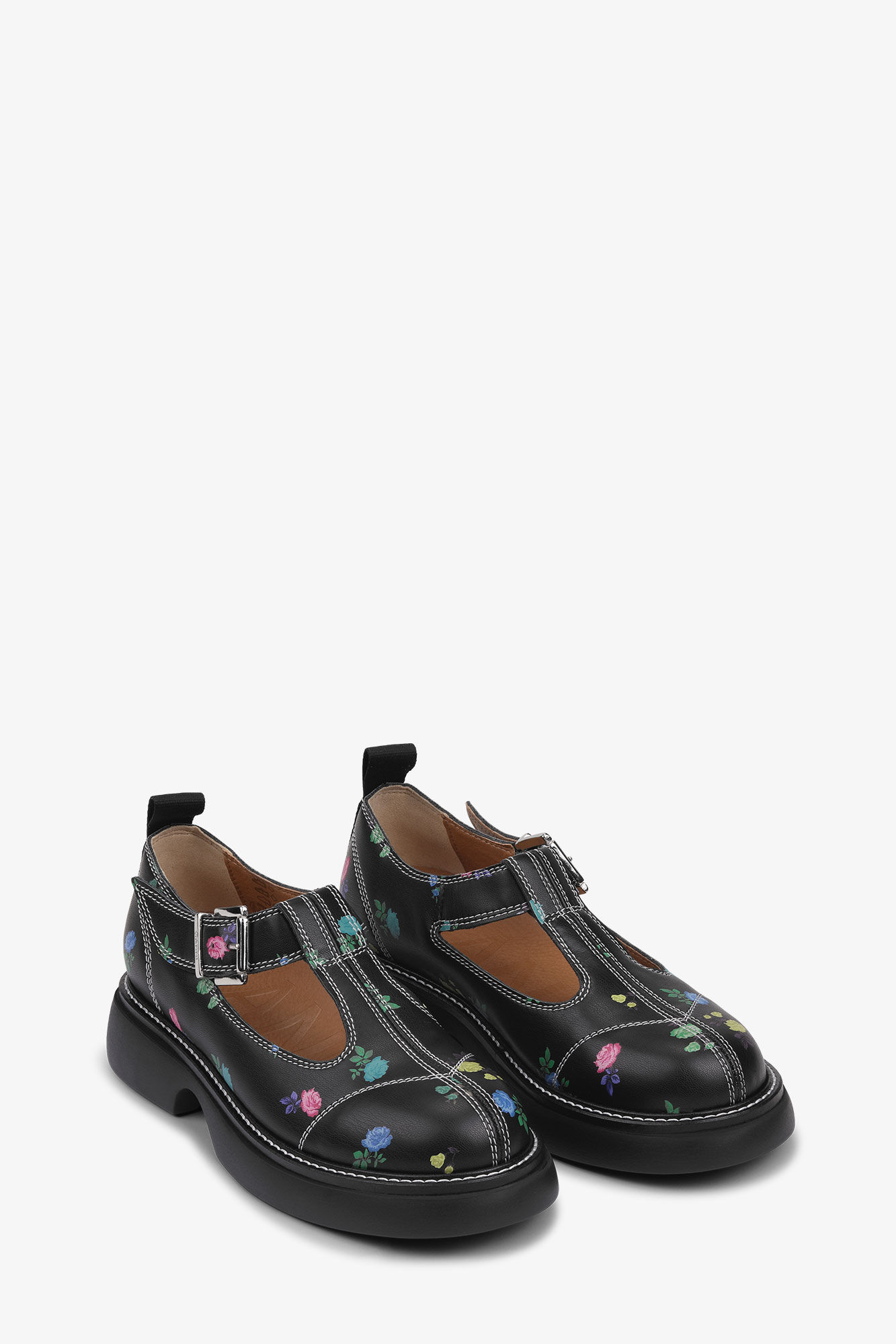 Flower Everyday Buckle Mary Jane Shoes, Polyester, in colour Black - 2 - GANNI