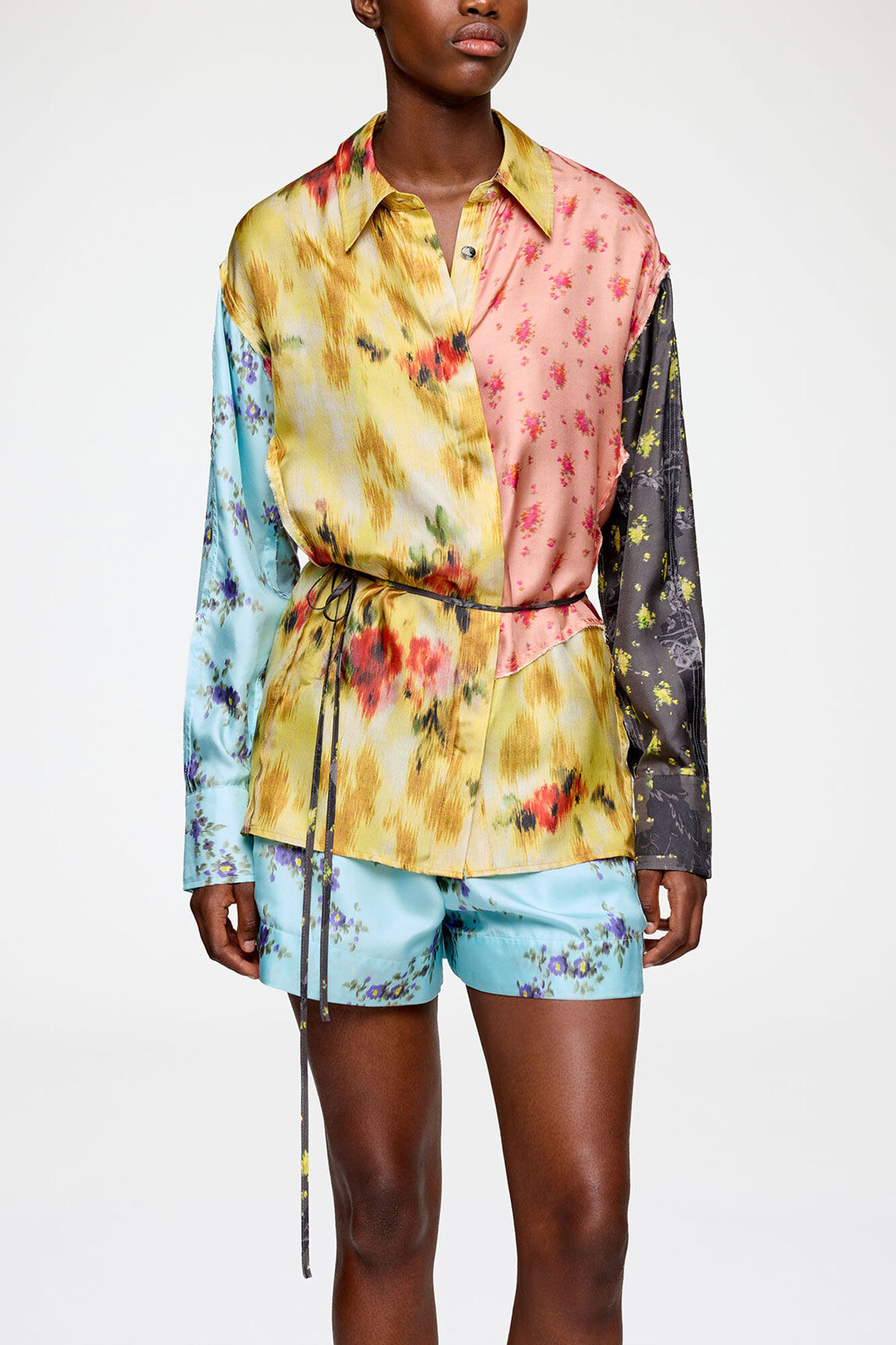 Shirt in Multi Printed Silk, Organic Wool, in colour Iced Aqua - 3 - GANNI