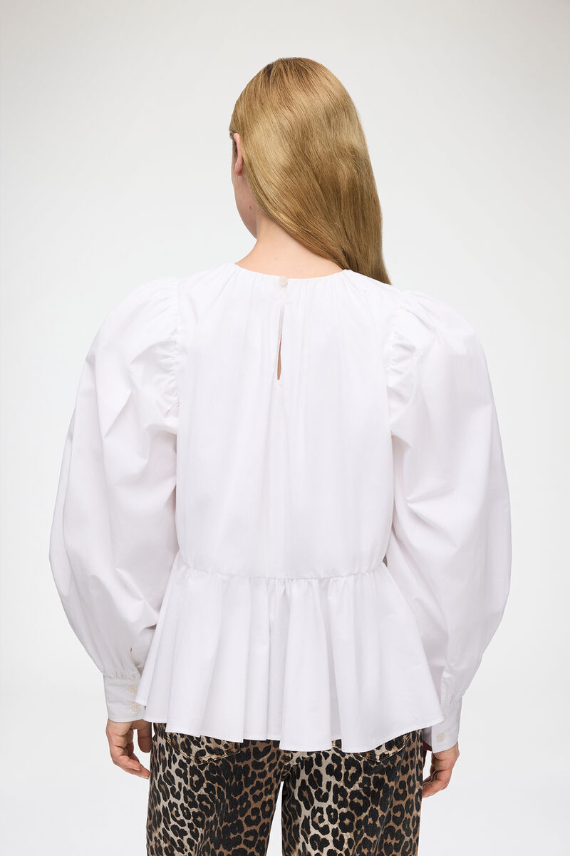 Blouse in Compact Poplin, Organic Cotton, in colour Bright White - 3 - GANNI