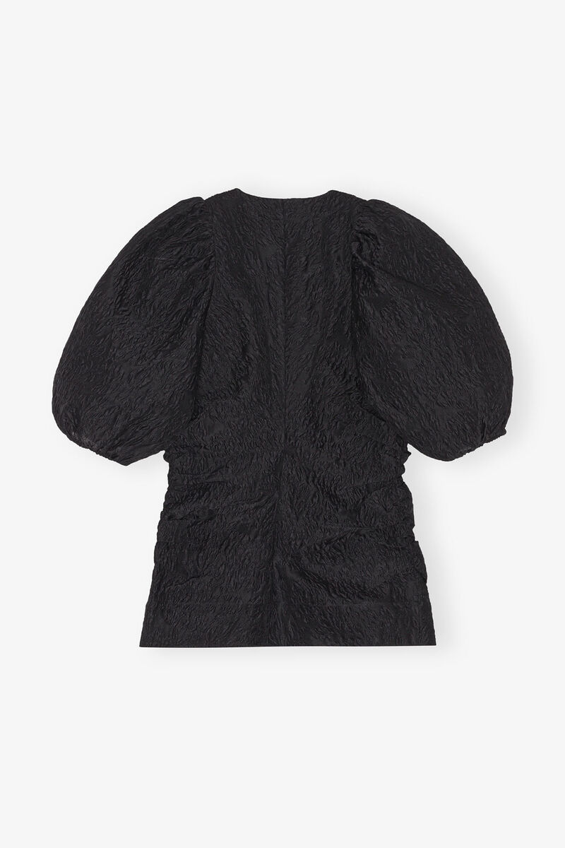 V-ringad blus i jacquard, Polyamide, in colour Black - 2 - GANNI
