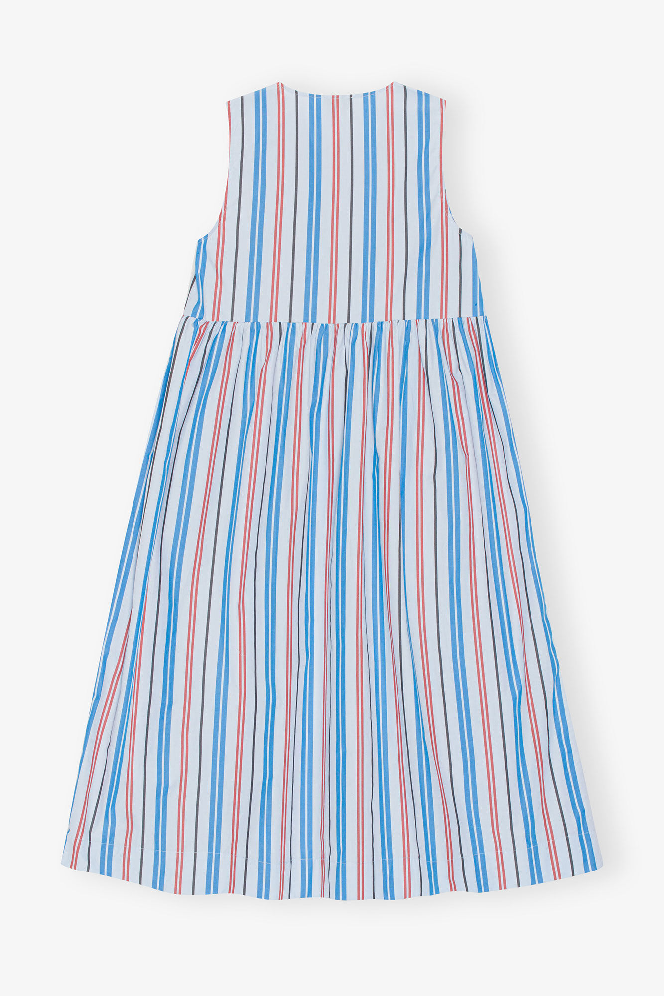 Midikjole i stribet bomuldspoplin, Cotton, in colour Brilliant Blue - 2 - GANNI