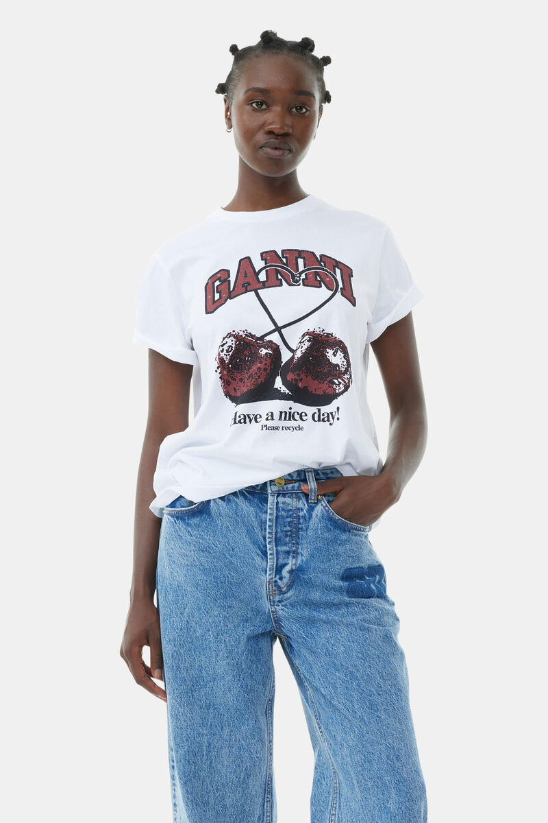 Bright White White Relaxed Cherry T-Shirt | GANNI DE