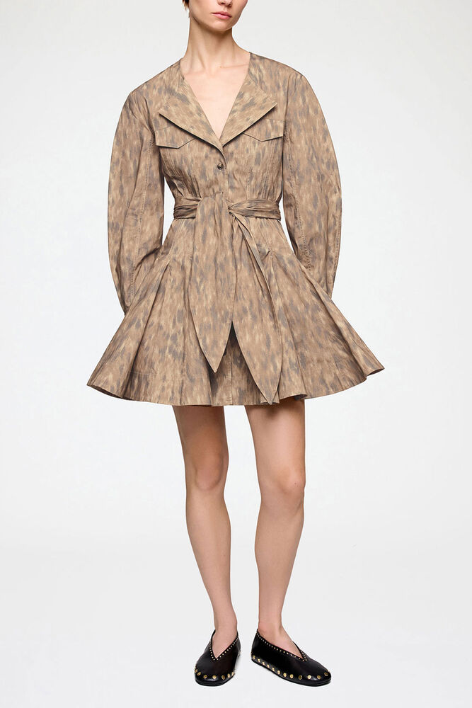 Shirt Dress in Stretch Cotton, Burro