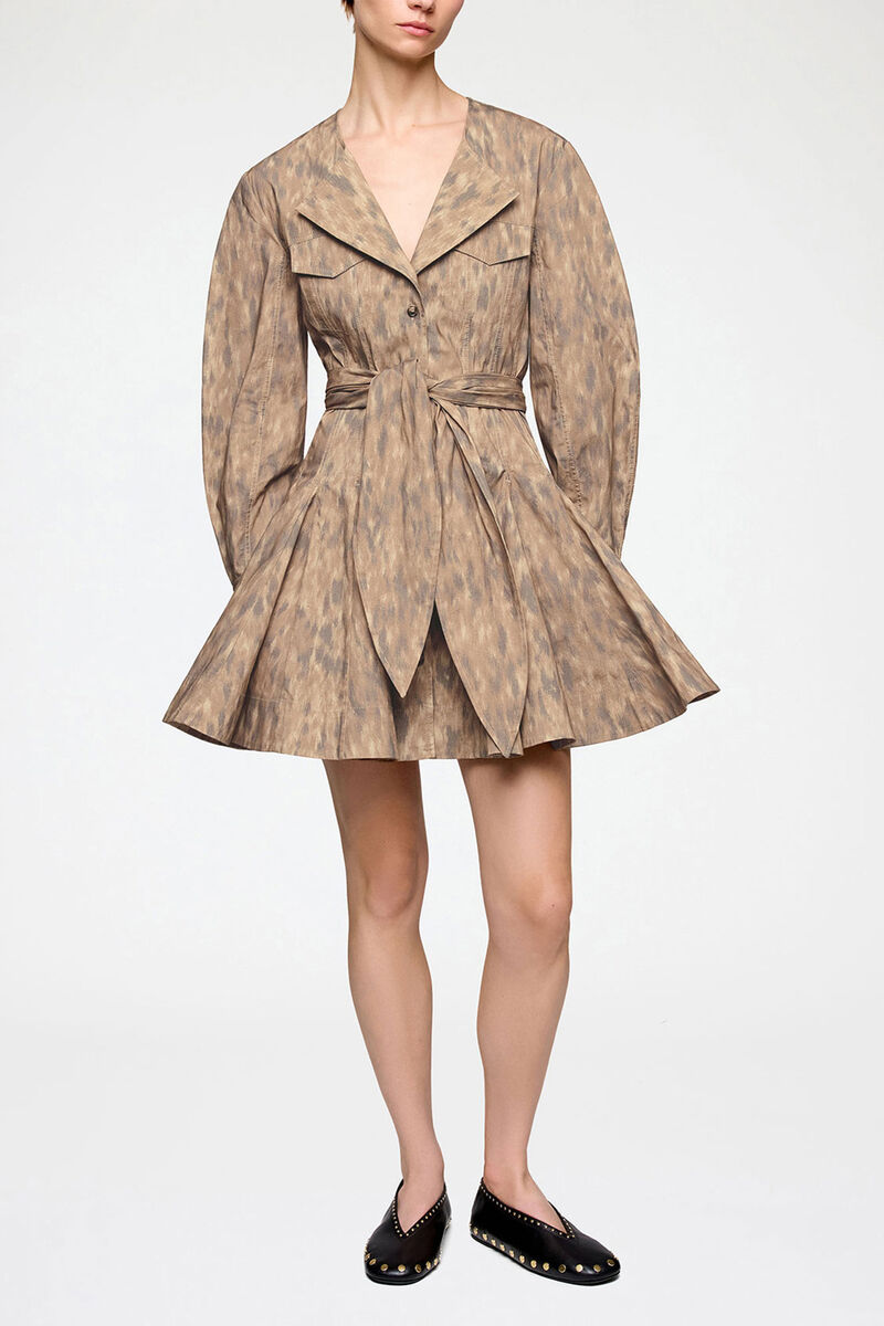 Shirt Dress in Stretch Cotton, Organic Cotton, in colour Burro - 1 - GANNI