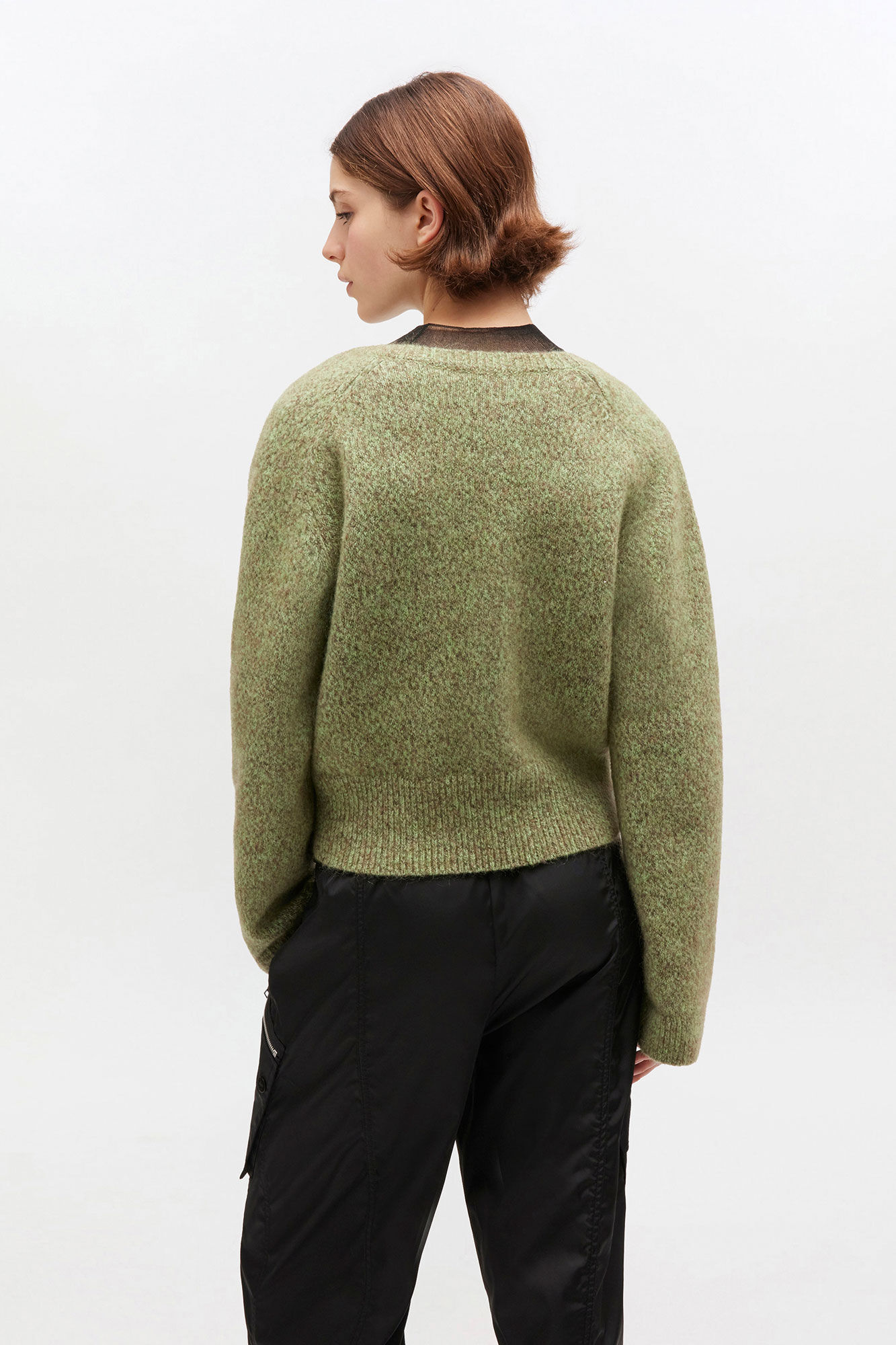 Green V-neck Sweater, Mohair, in colour Nile - 3 - GANNI