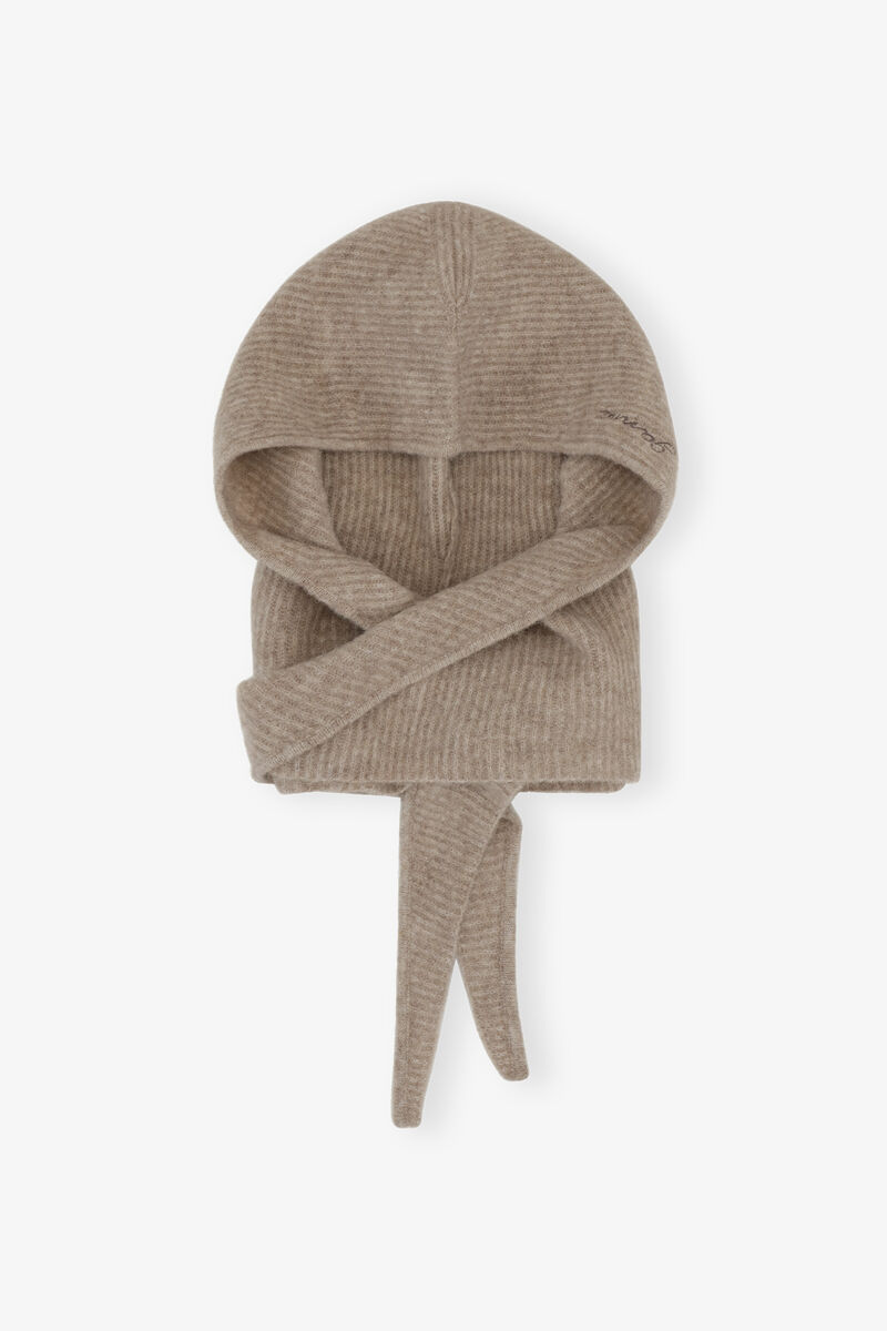Brown Soft Wool Balaclava, Alpaca, in colour Almond Milk - 1 - GANNI