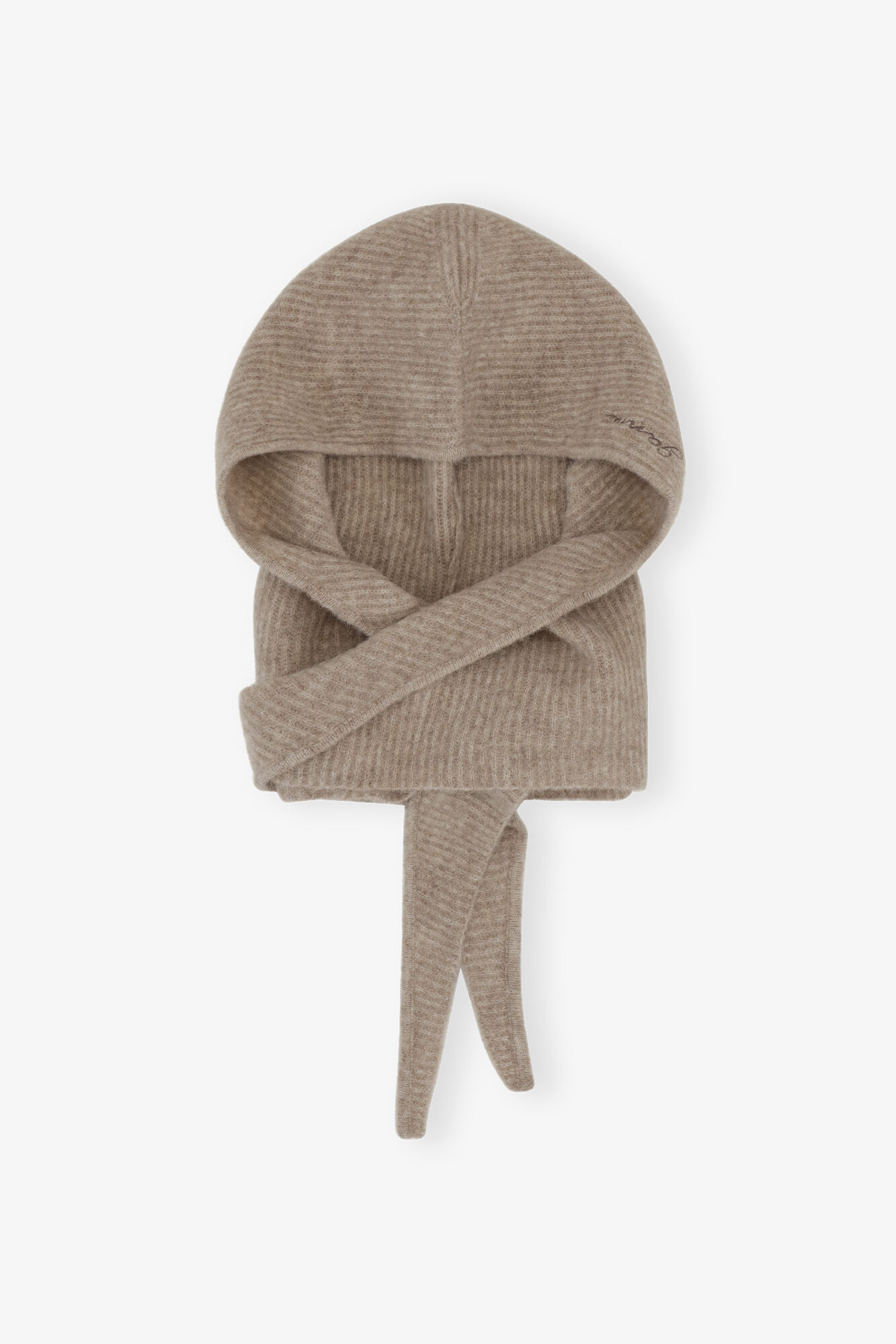 Brown Soft Wool Balaclava, Alpaca, in colour Almond Milk - 1 - GANNI