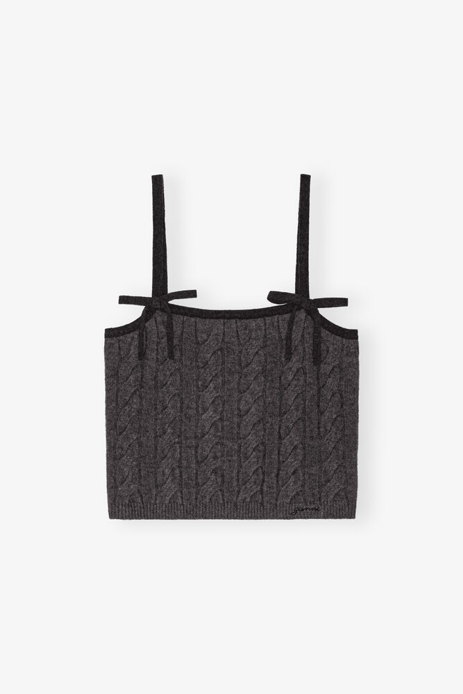 Dark Gray Cable Knit Strap Top, Phantom