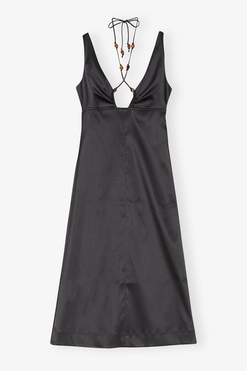 Robe dos nu en double satin, Elastane, in colour Black - 1 - GANNI