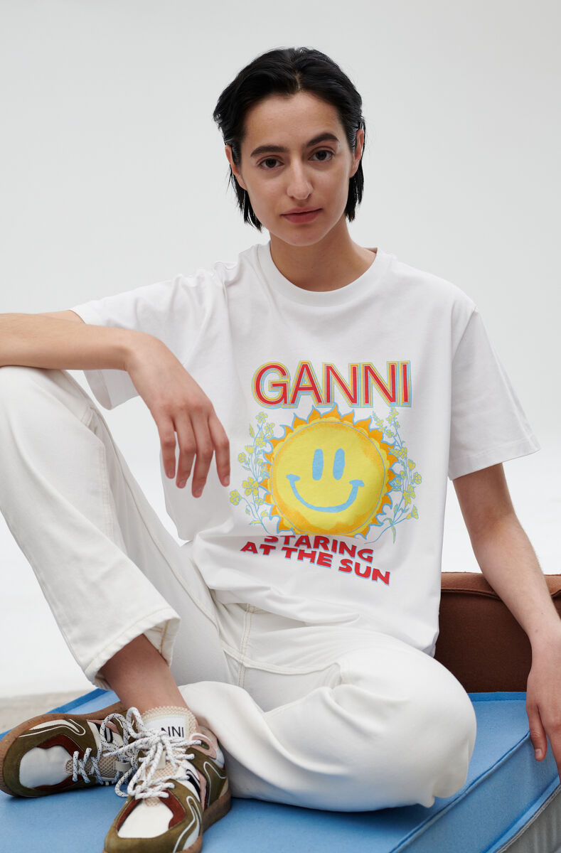 T-shirt graphique Staring At The Sun, Cotton, in colour Bright White - 1 - GANNI