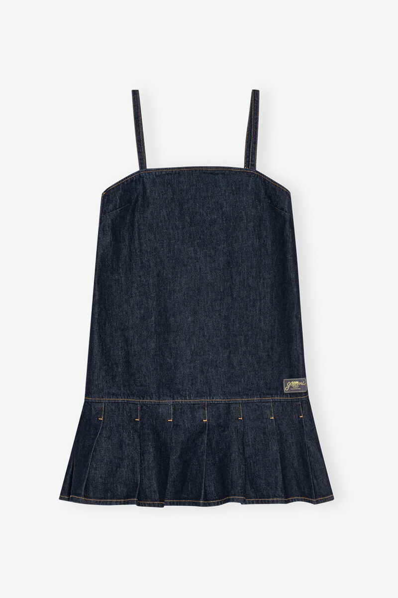 Denim Strap Mini klänning, Cotton, in colour Rinse - 1 - GANNI