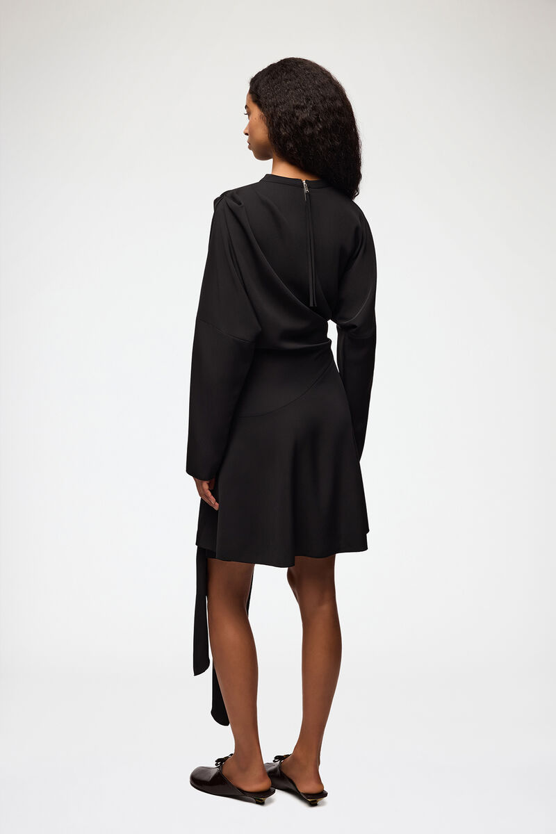 Dress in Black Crepe, Recycled Polyester, in colour Black - 2 - GANNI