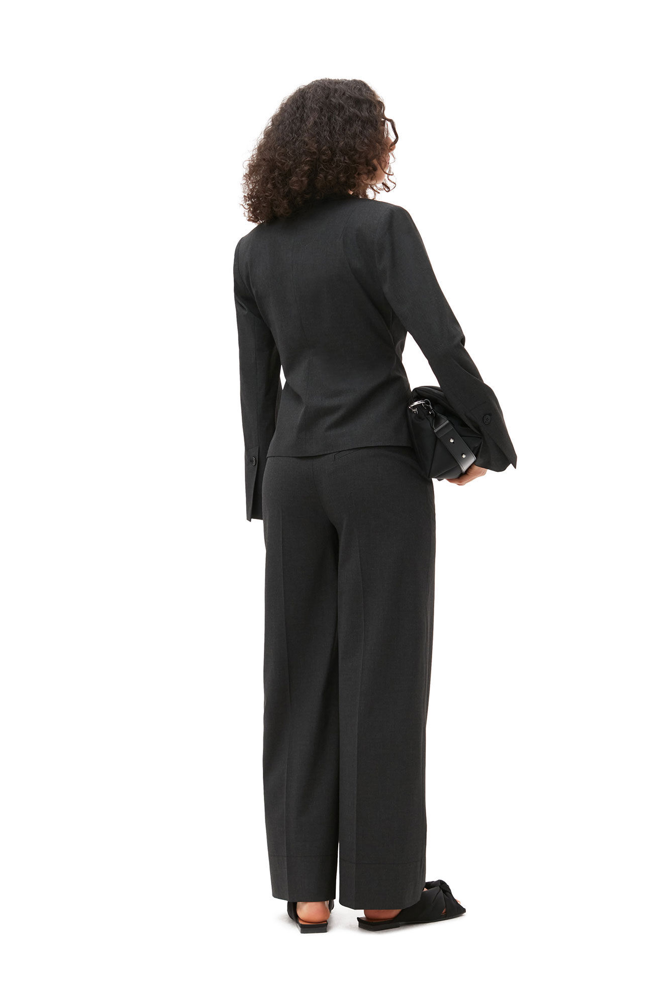 Drapey Melange Fitted Blazer, Elastane, in colour Phantom - 3 - GANNI