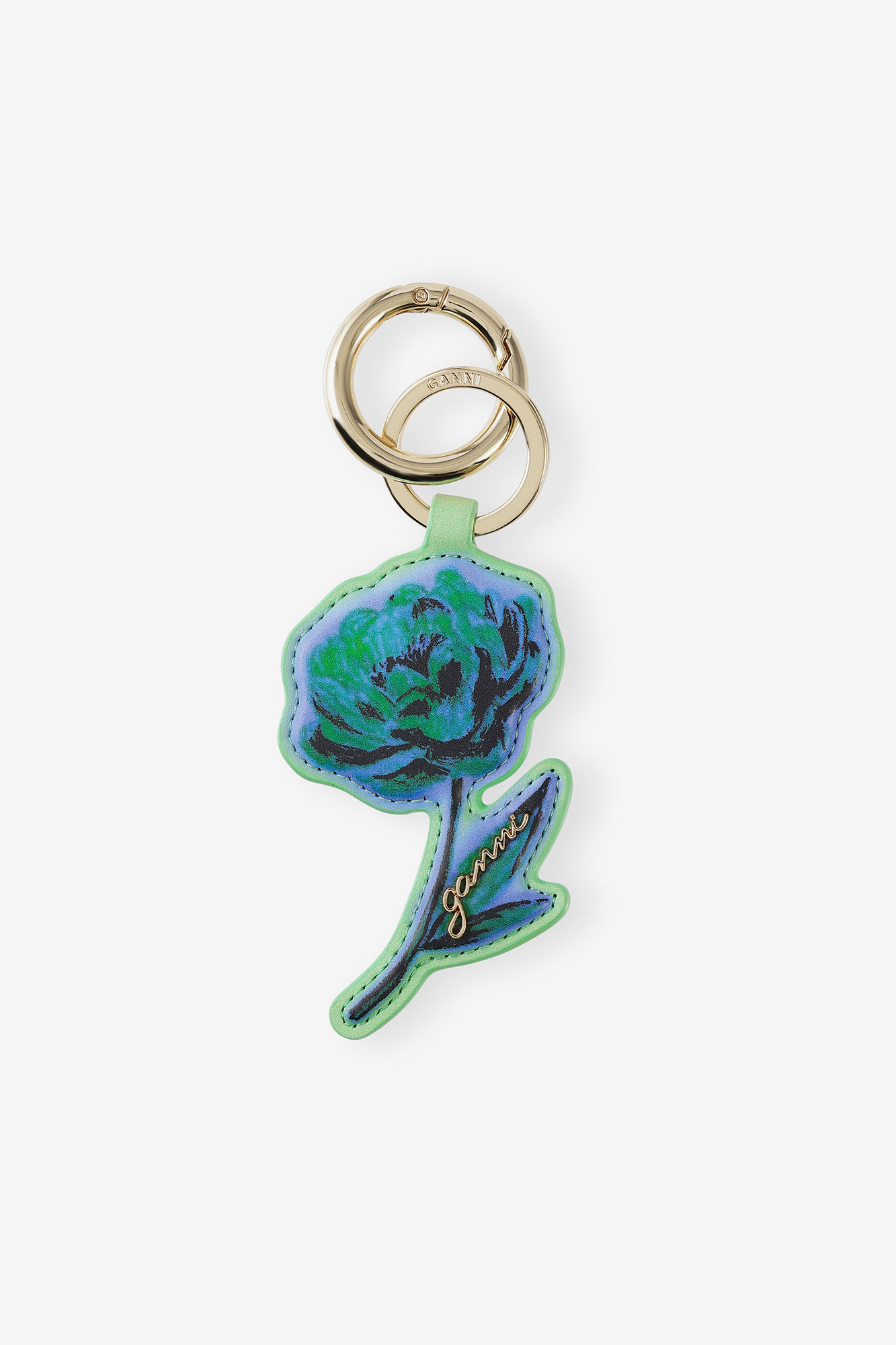 Flower Keyring, Polyester, in colour Stone Green - 1 - GANNI