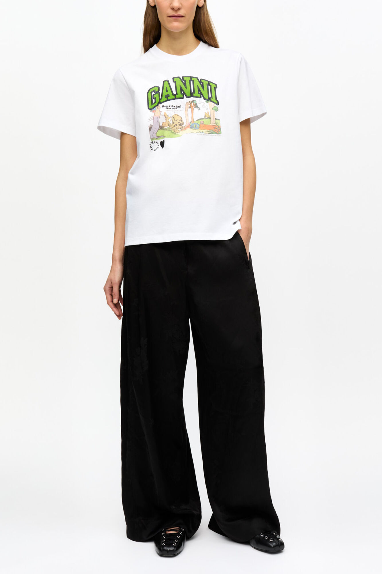 【GANNI】22ss Basic Cotton Jersey White Basic Jersey Cherry Relaxed T-shirt | GANNI US