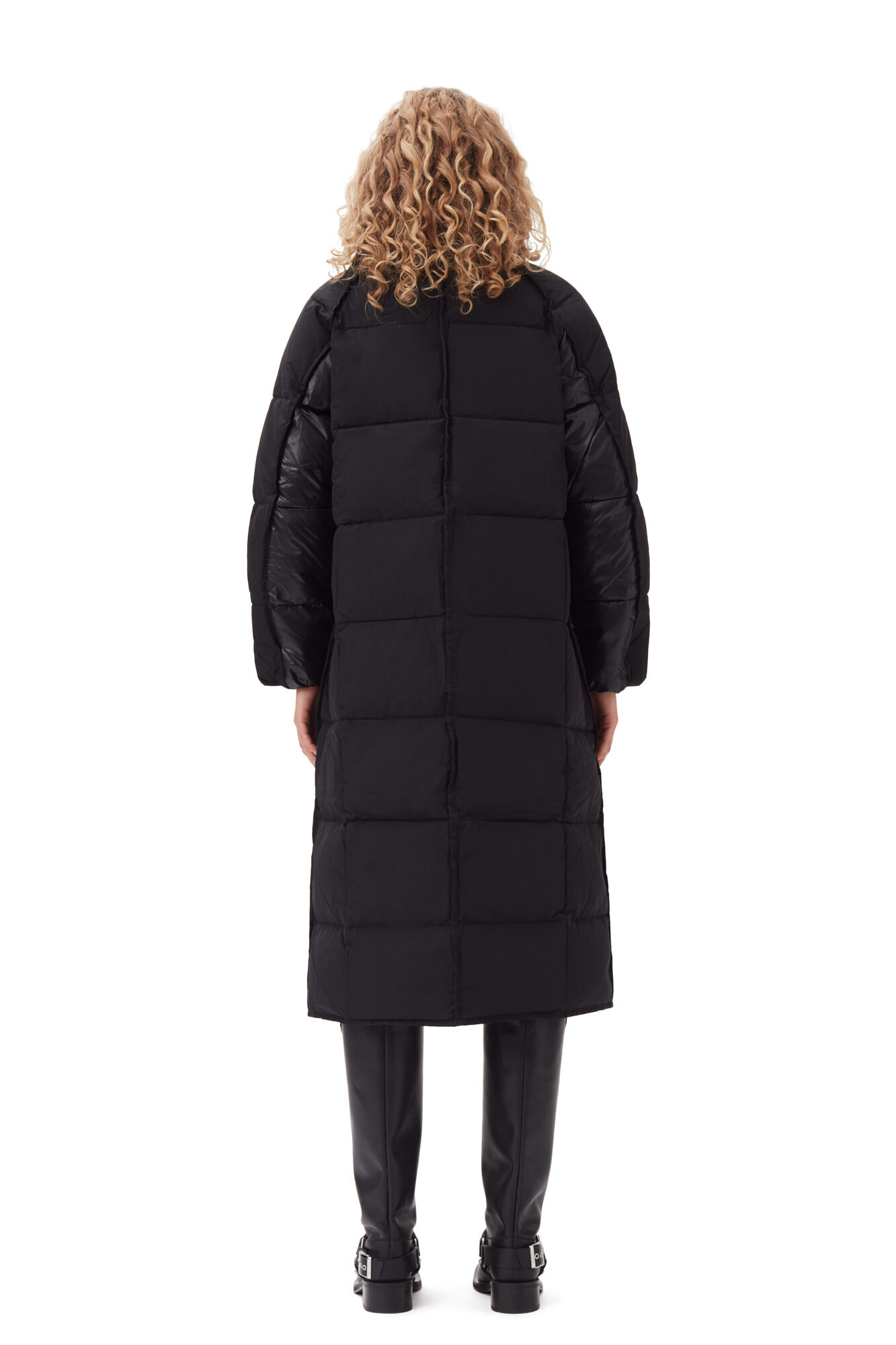 Black Oversized Mix Puffer Coat, LENZING™ ECOVERO™, in colour Black - 4 - GANNI