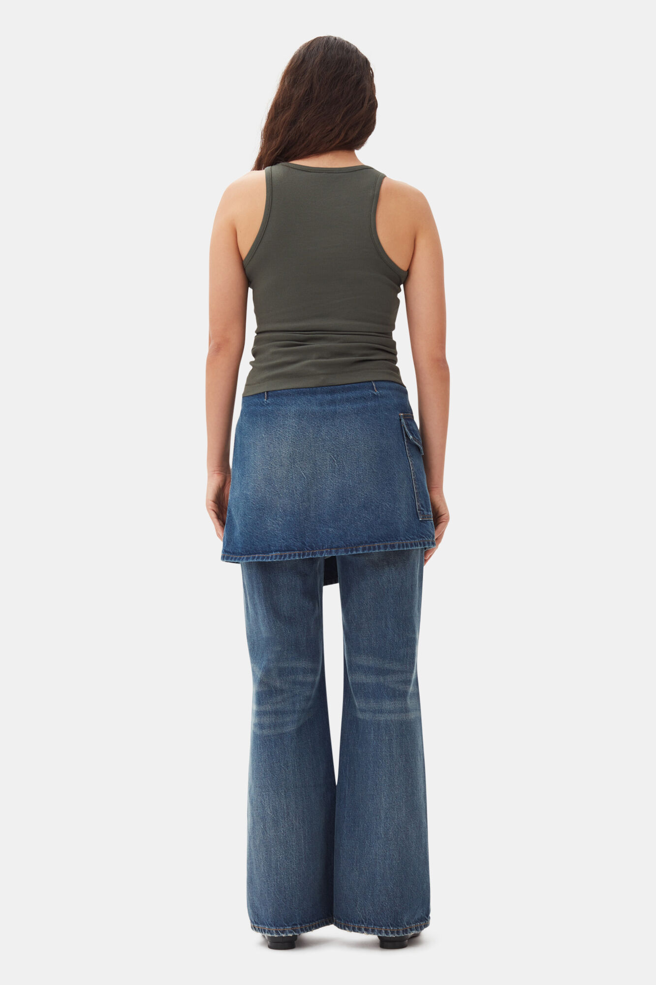 Green Soft Cotton Rib Tank Top, Elastane, in colour Climbing Ivy - 4 - GANNI