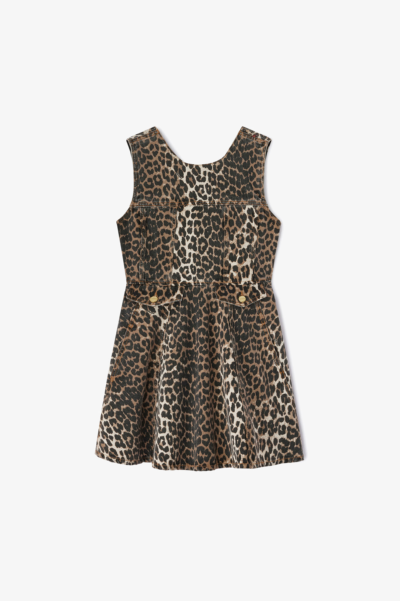 Leopard Denim Mini Dress, Organic Cotton, in colour Almond Milk - 1 - GANNI