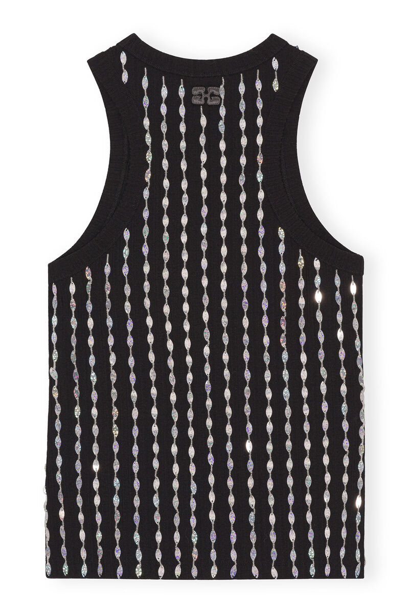 Beaded Rib Jersey Top, Elastane, in colour Black - 2 - GANNI